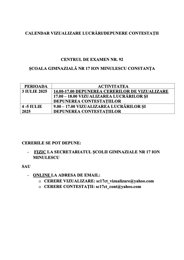 CALENDAR VIZUALIZARE LUCRĂRI- SC.17